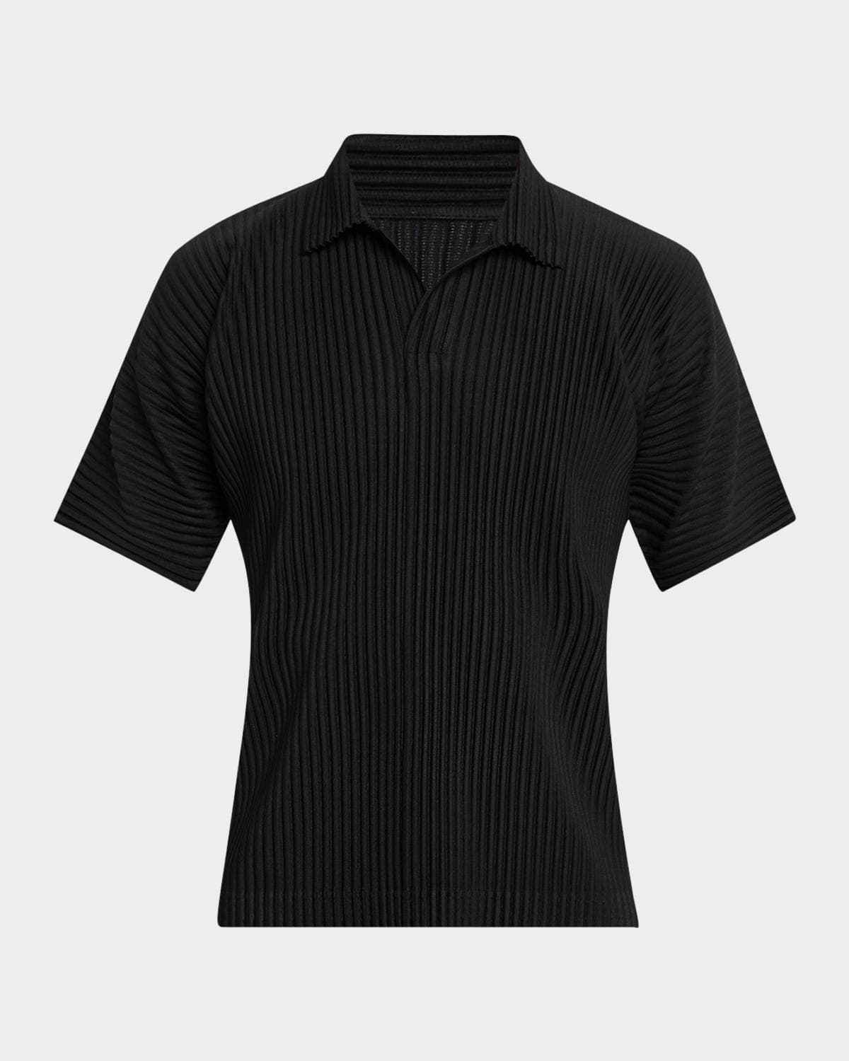 Homme Plissé Issey Miyake Men's Pleated Johnny Collar Polo Shirt