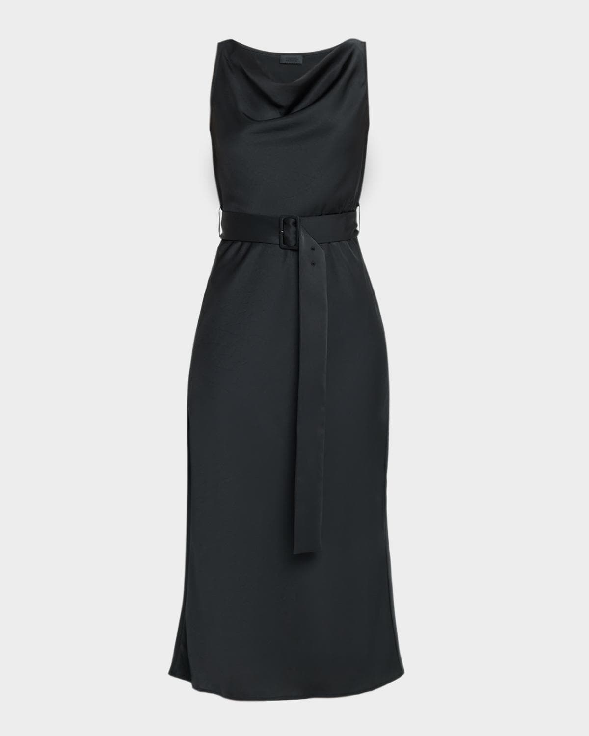 LAPOINTE Lightweight Satin Belted Midi Dress