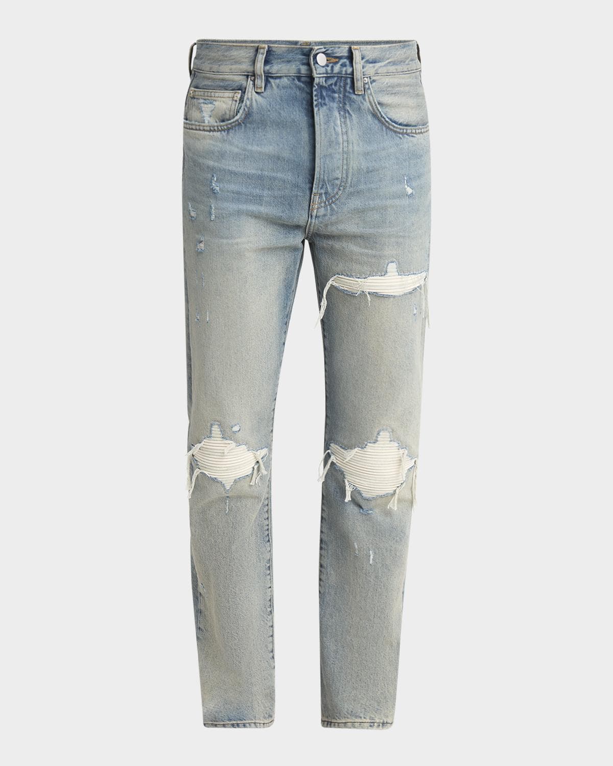 Amiri Men's MX1 Distressed Jeans with Pleated Suede