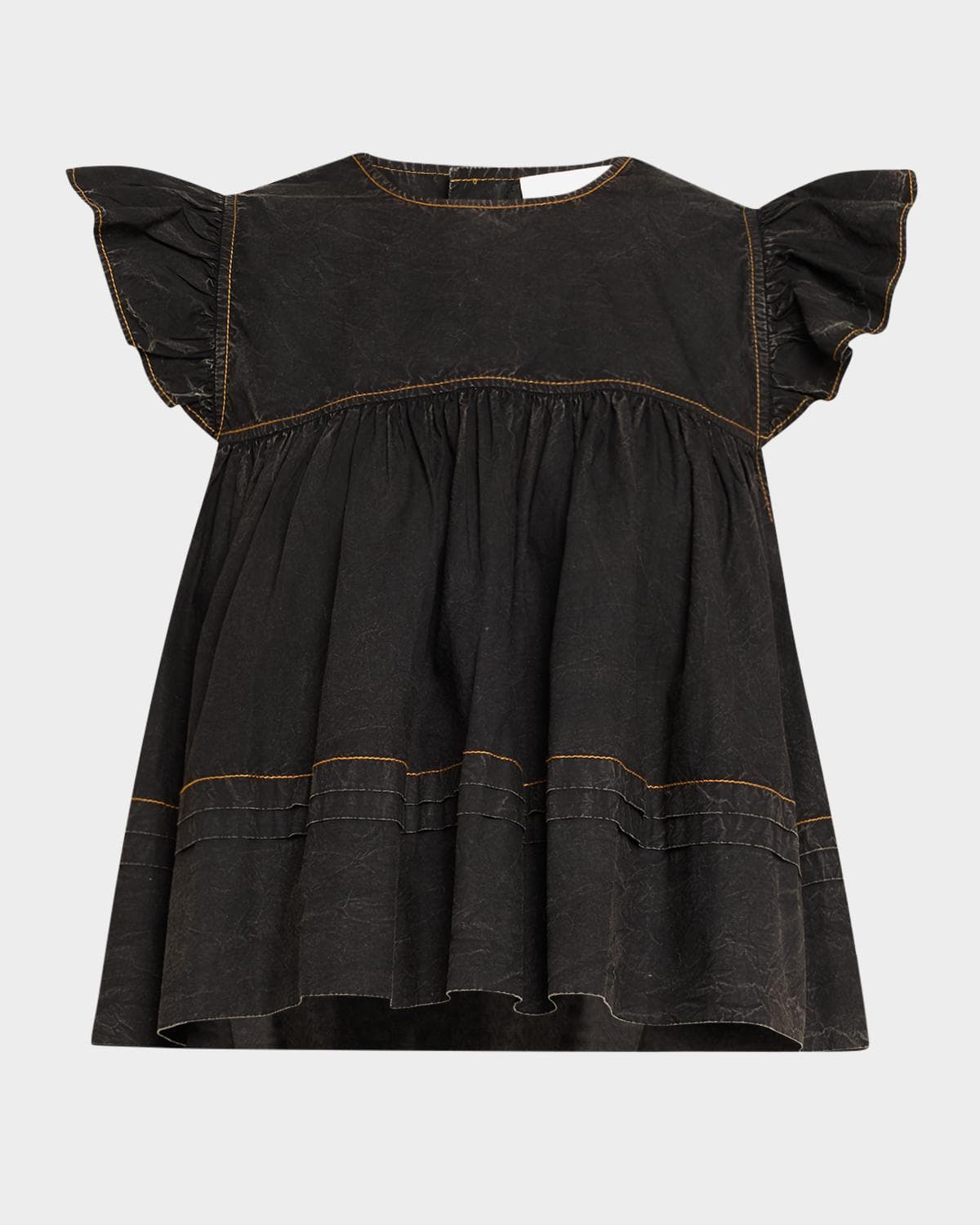 Ganni Garment-Dyed Flutter-Sleeve Babydoll Top