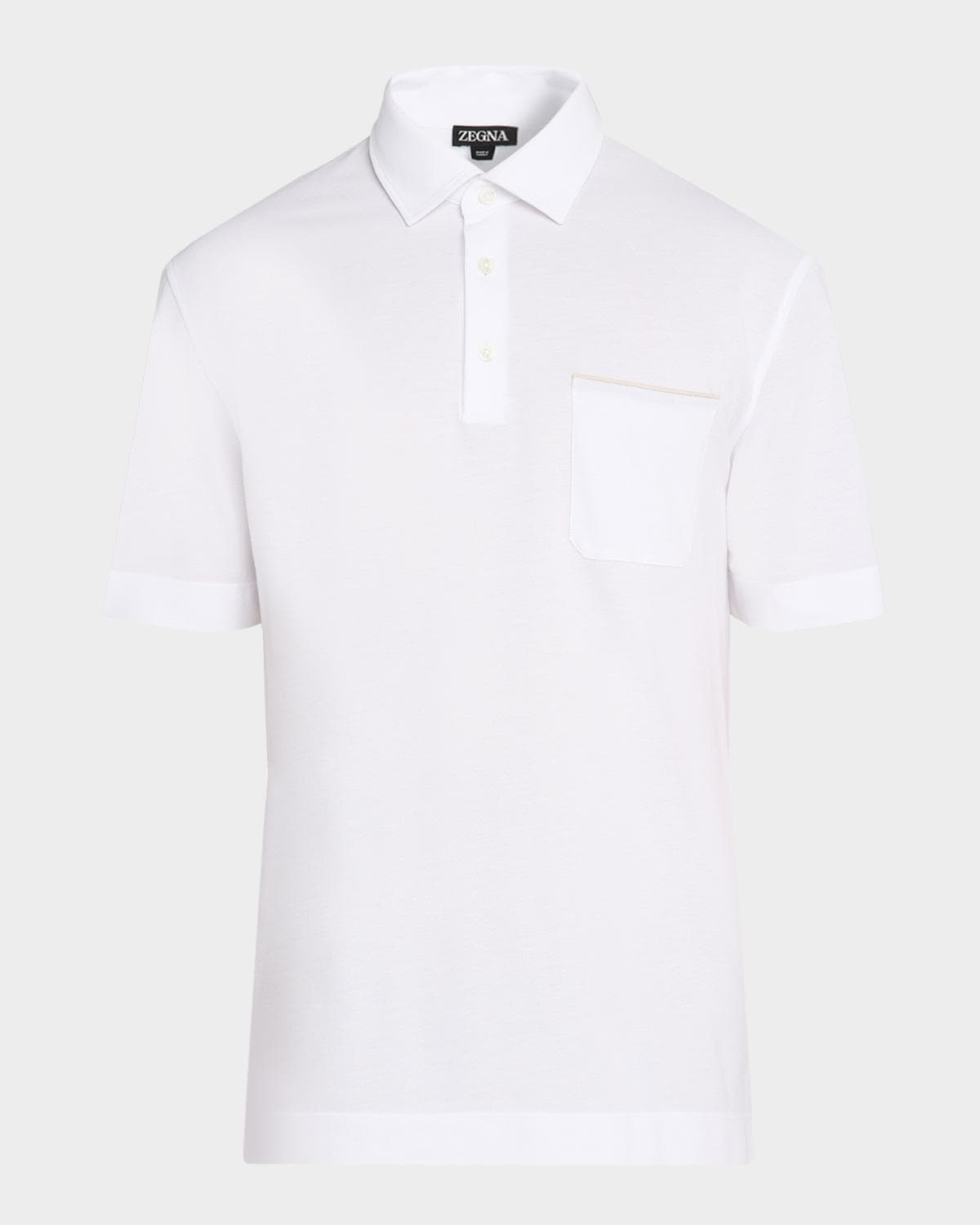 ZEGNA Men's Cotton Polo Shirt with Leather-Trim Pocket