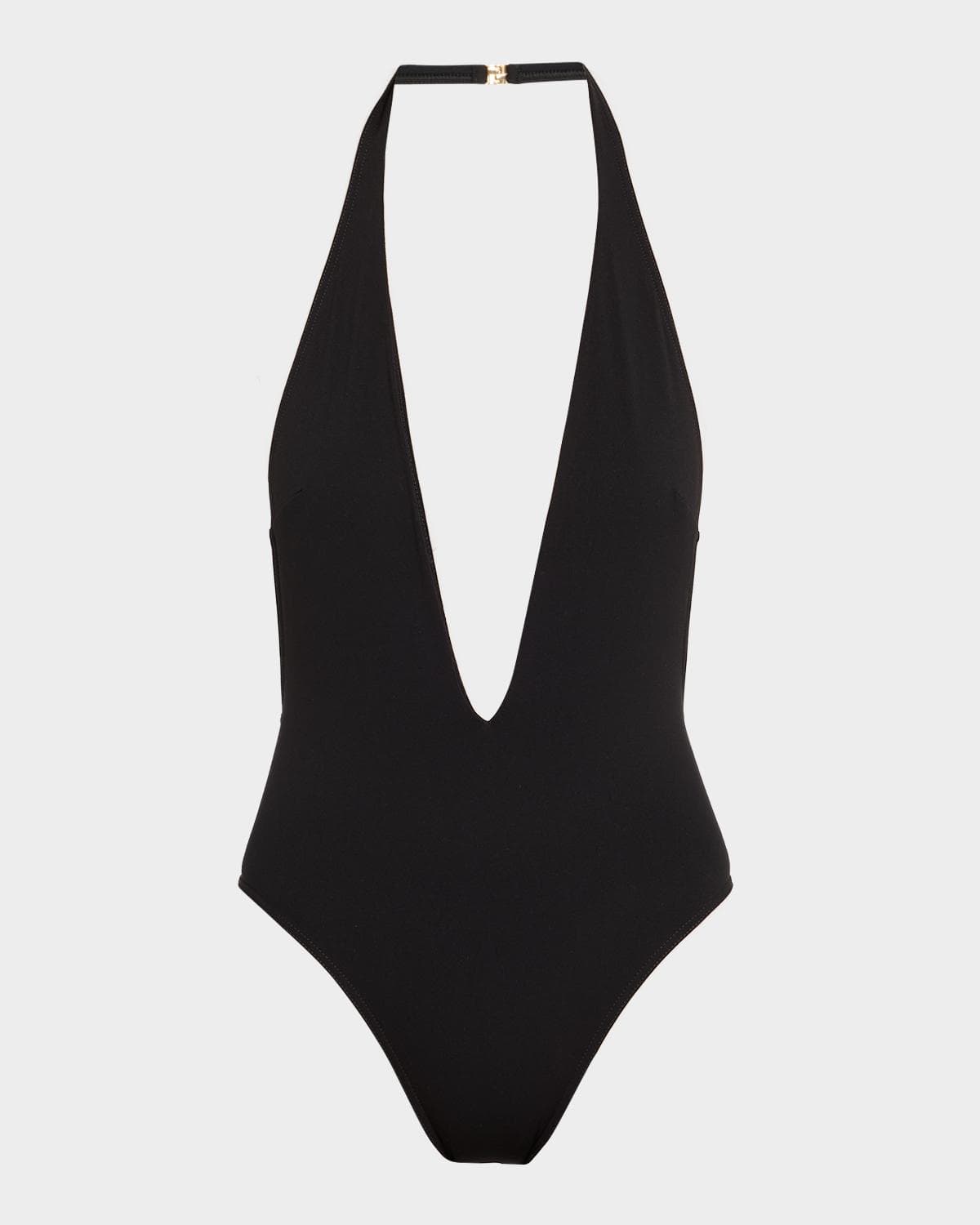 TOM FORD Plunging Halter Jersey One-Piece Swimsuit