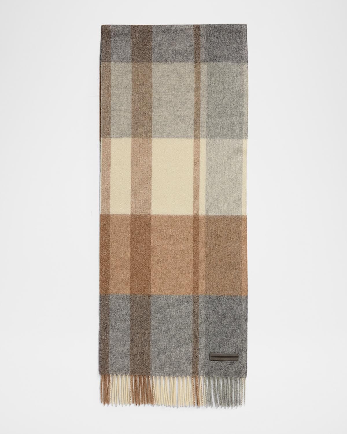 ZEGNA Men's Oasi Cashmere Madras Check Scarf with Leather Brand Mark