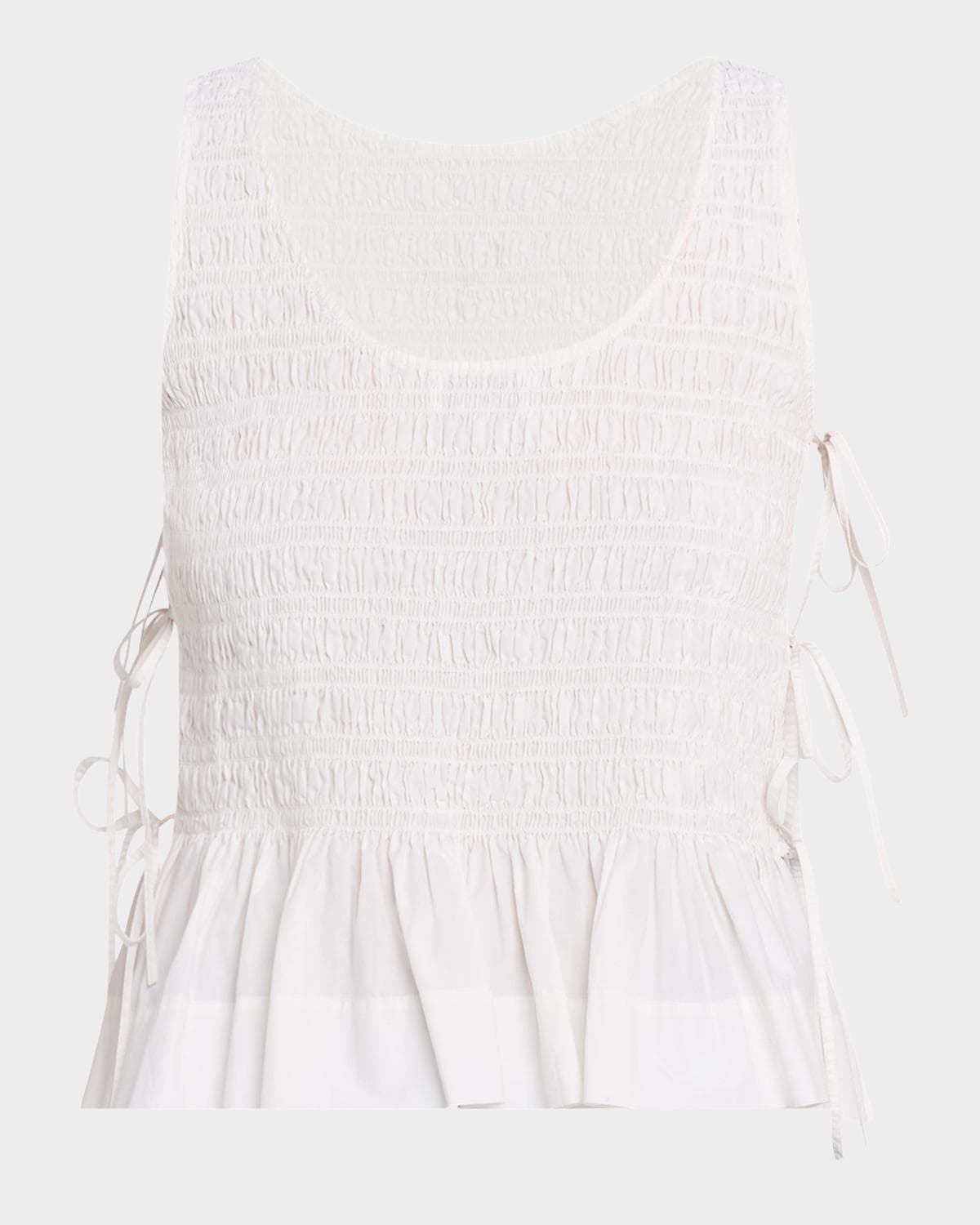 Ganni Smocked Side-Tie Poplin Top
