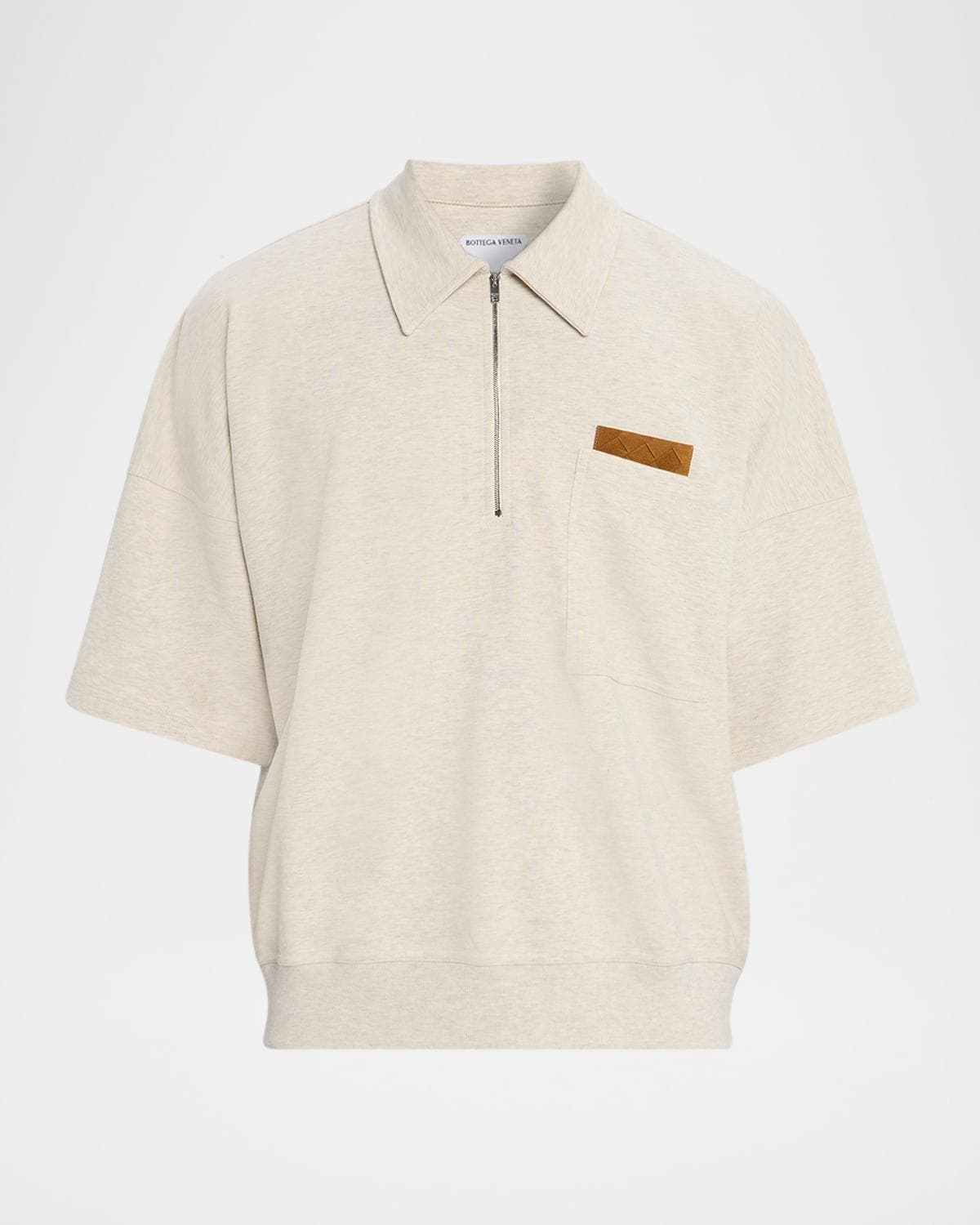 Bottega Veneta Men's Intrecciato Suede-Trim Jersey Polo Shirt