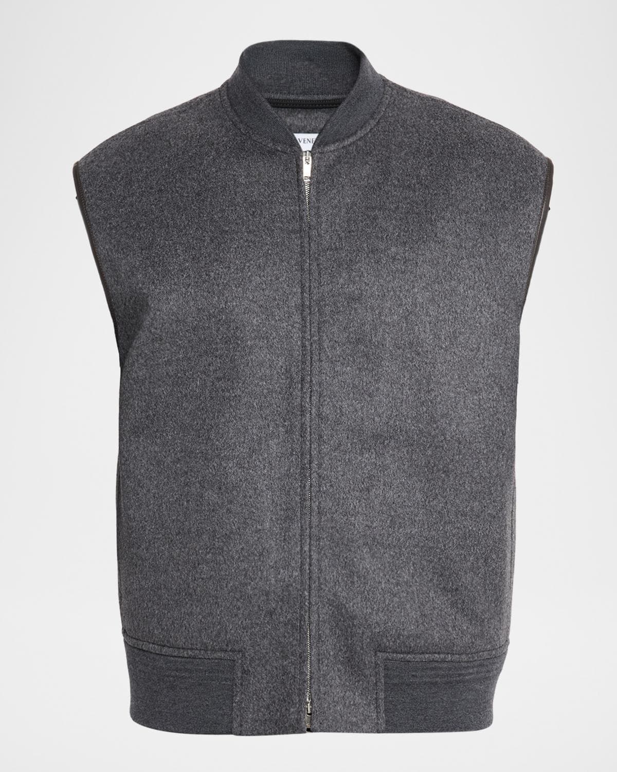 Bottega Veneta Men's Leather Trim Double-Face Wool Gilet