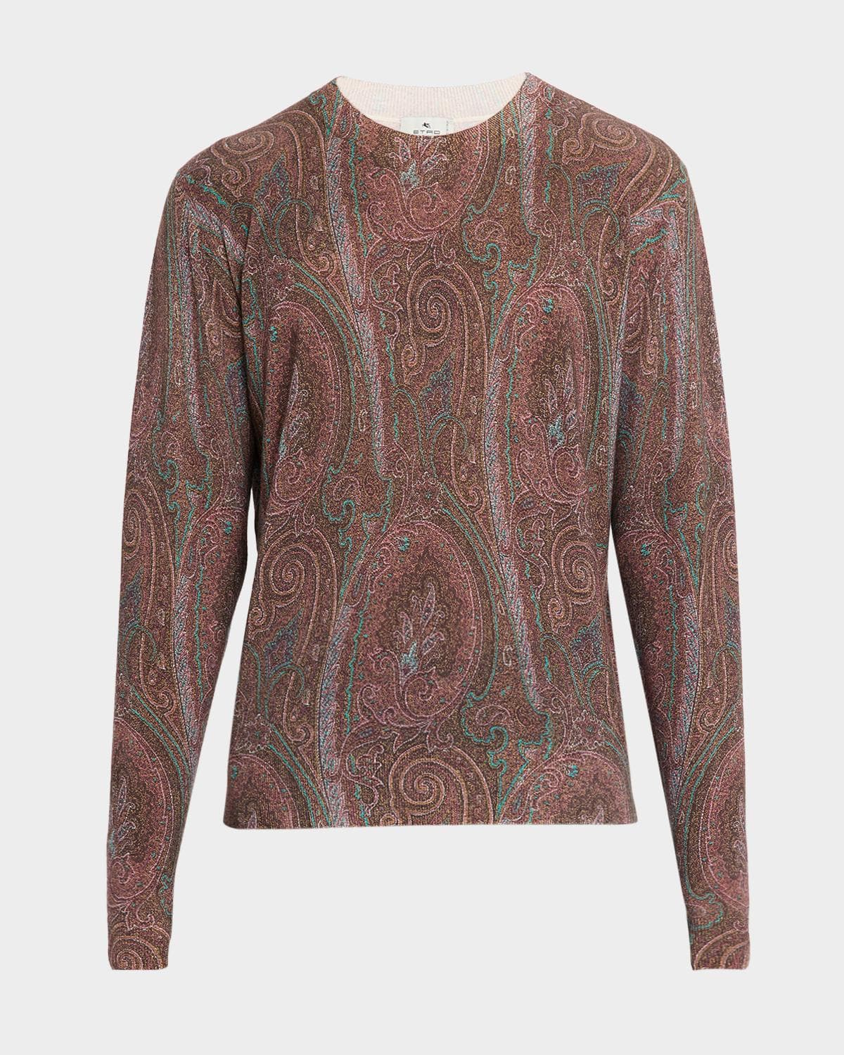 Etro Men's Silk and Cashmere Multi-Paisley Crewneck Sweater · MEDIUM