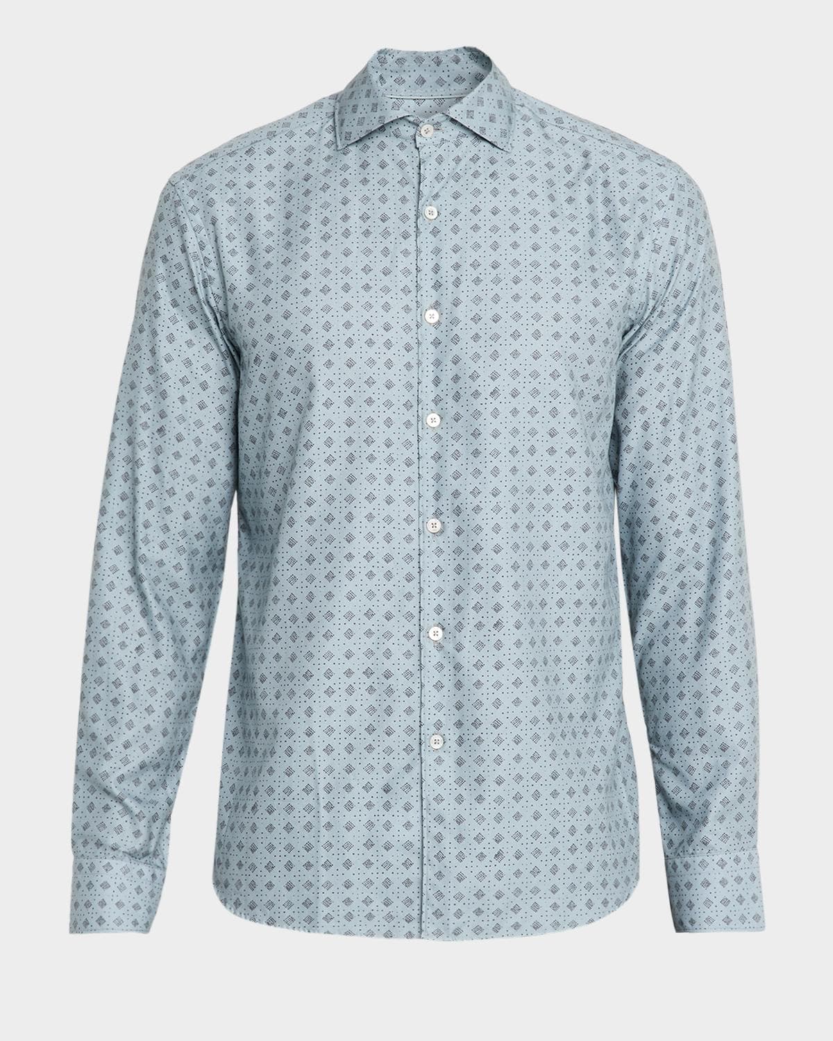 Canali Men's Cotton and Lyocell Geometric-Print Sport Shirt