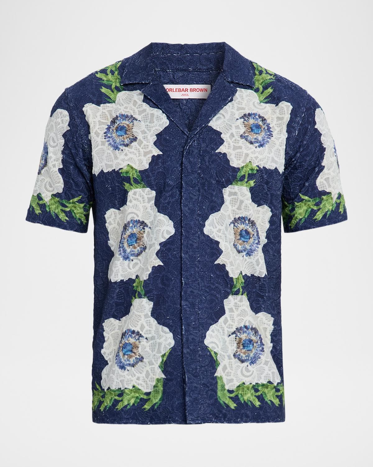 Orlebar Brown Men's Broderie Anglaise Embroidered Relaxed-Fit Camp Shirt