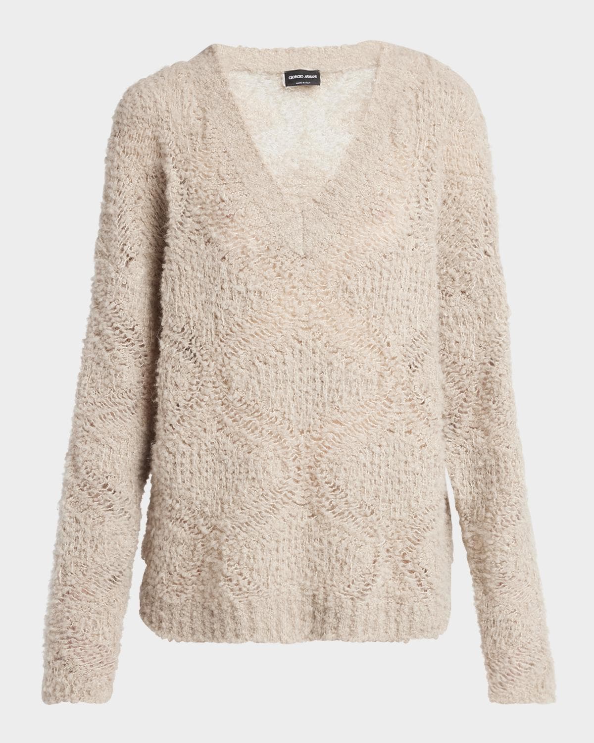 Giorgio Armani V-Neck Wool Cashmere Open-Knit Sweater