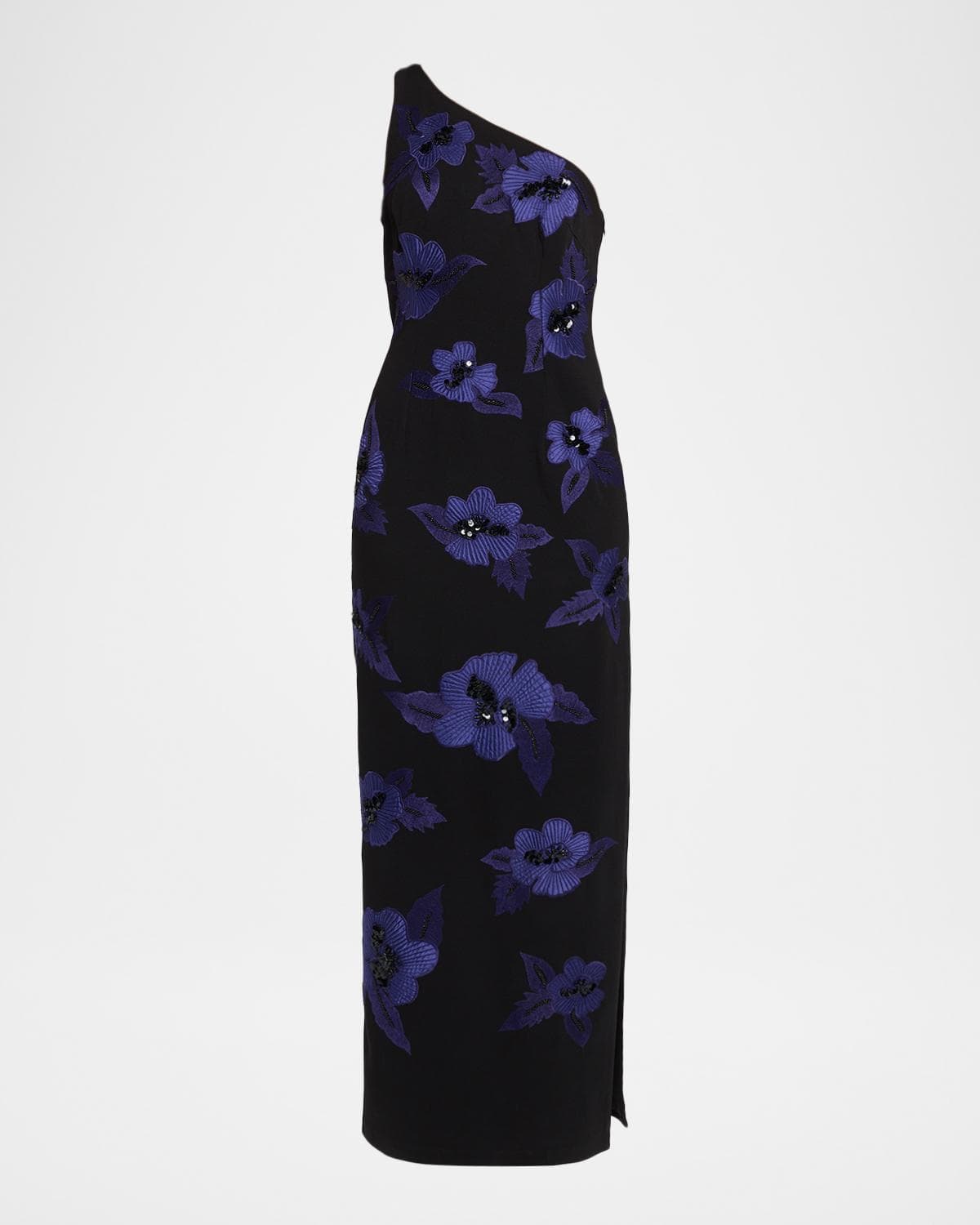 Aidan Mattox One-Shoulder Beaded Applique Column Gown · 2