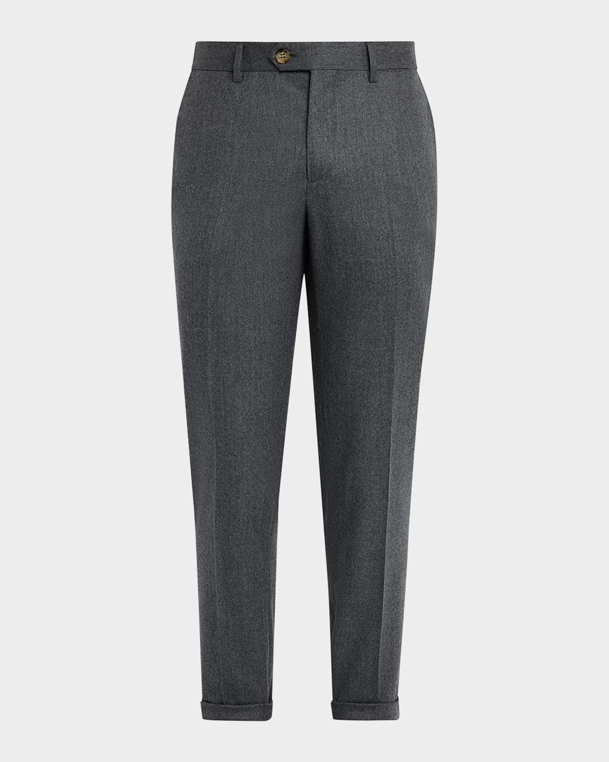 Brunello Cucinelli Men's Wool Flannel Flat-Front Pants
