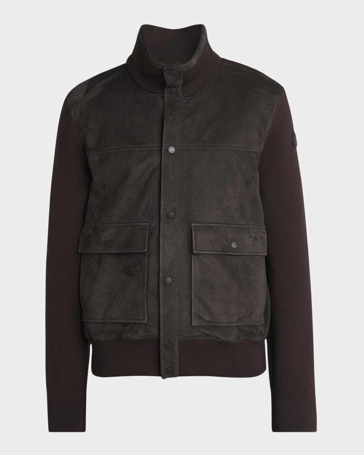 Moncler Men's Wool and Suede Snap-Front Cardigan