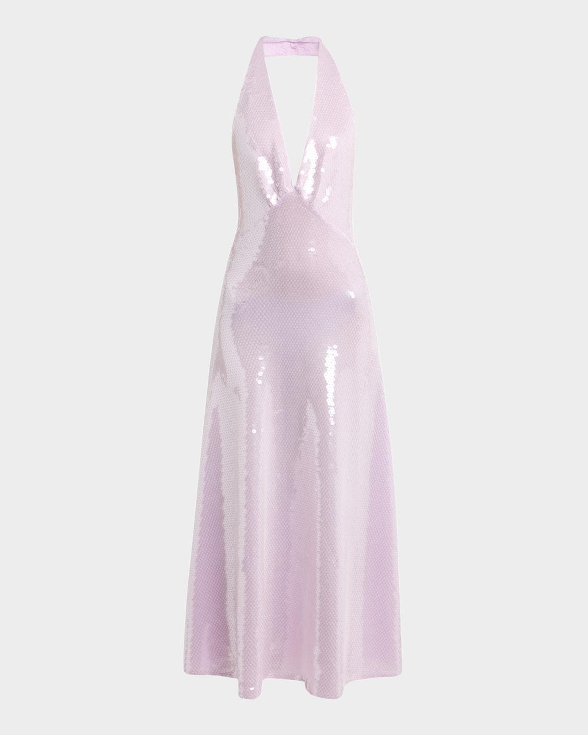 Bottega Veneta Shiny Sequined Plunging Halter Backless Midi Dress