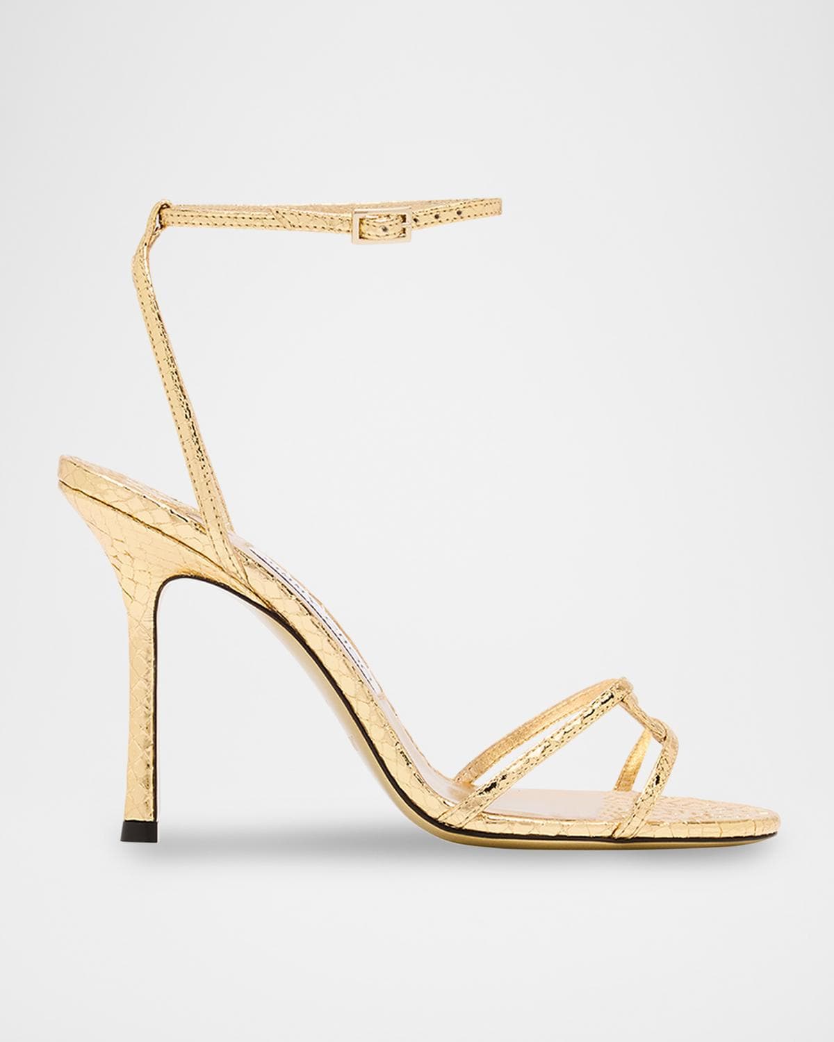 Jimmy Choo Snake-Embossed 1998 Leo Metallic Leather Ankle-Strap Sandals