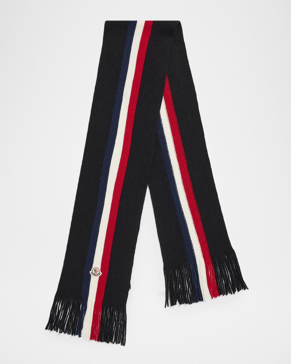 Moncler Men's Wool Tricolor Stripe Fringe Scarf