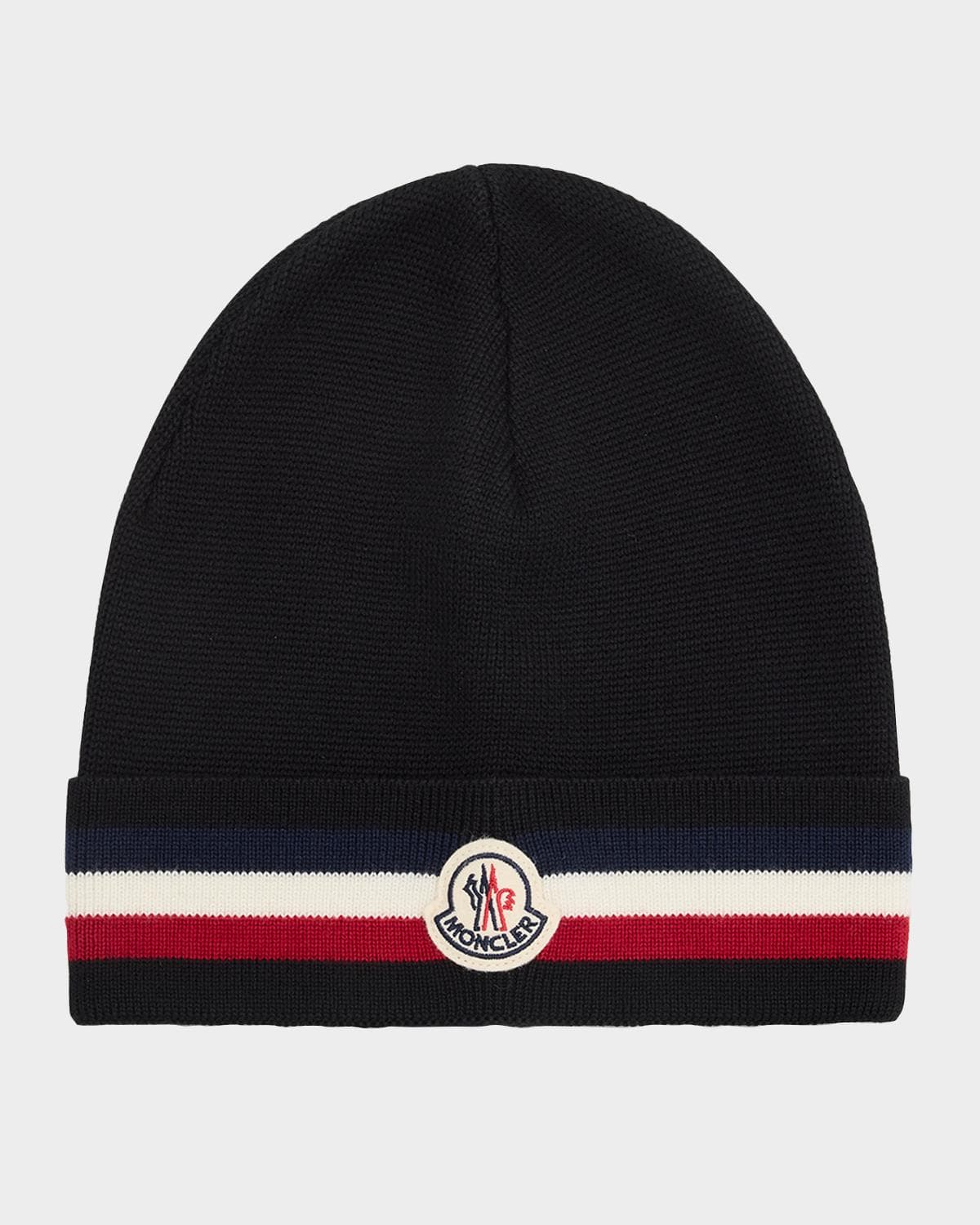 Moncler Men's Wool Tricolor Wool Knit Beanie Hat