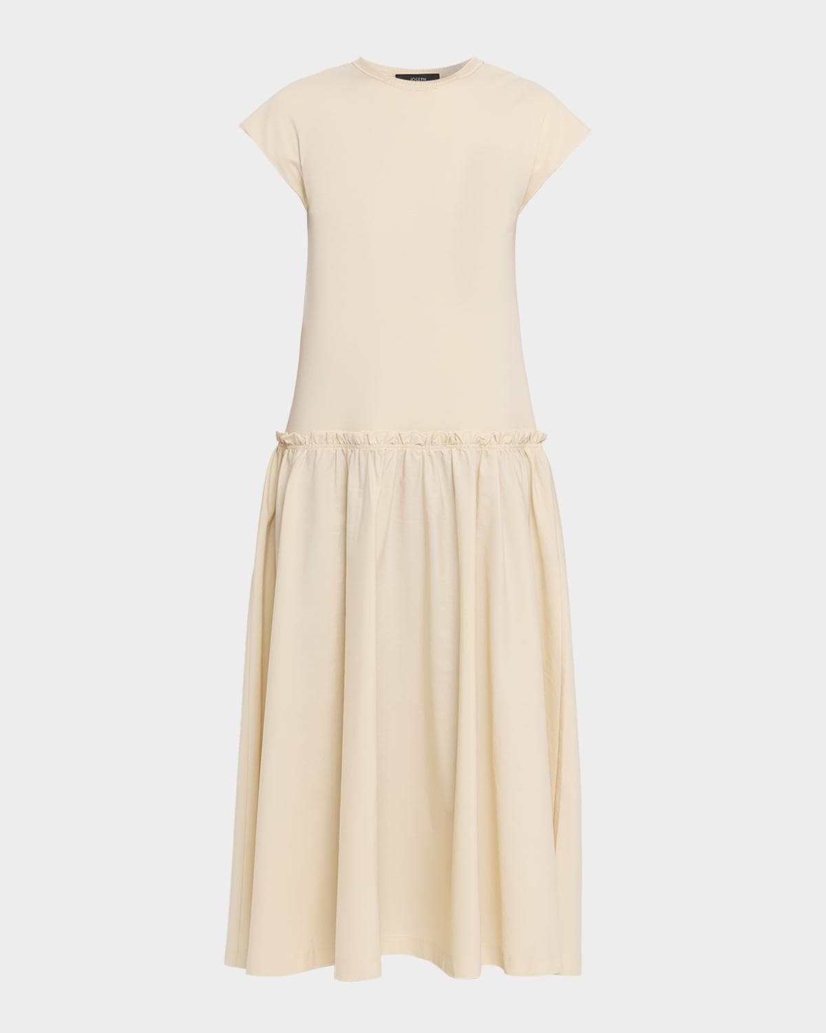 Joseph Cap-Sleeve Cotton Jersey & Poplin Midi Dress