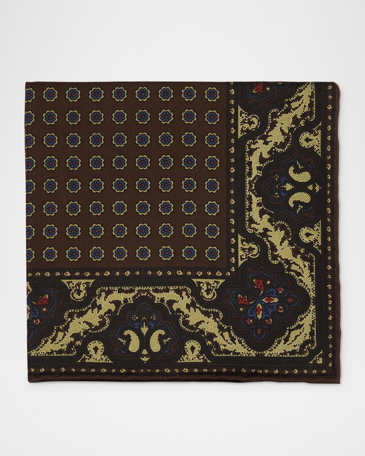 dunhill Men's Mulberry Silk Floral Medallion Pocket Square