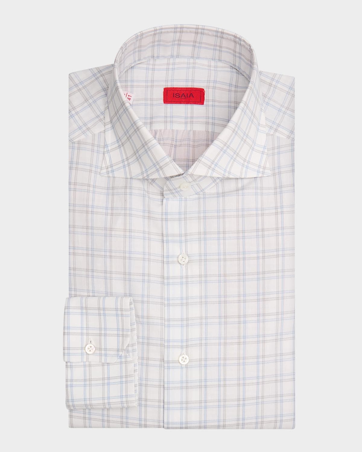 Isaia Men's Graph Check Cotton Spread-Collar Dress Shirt