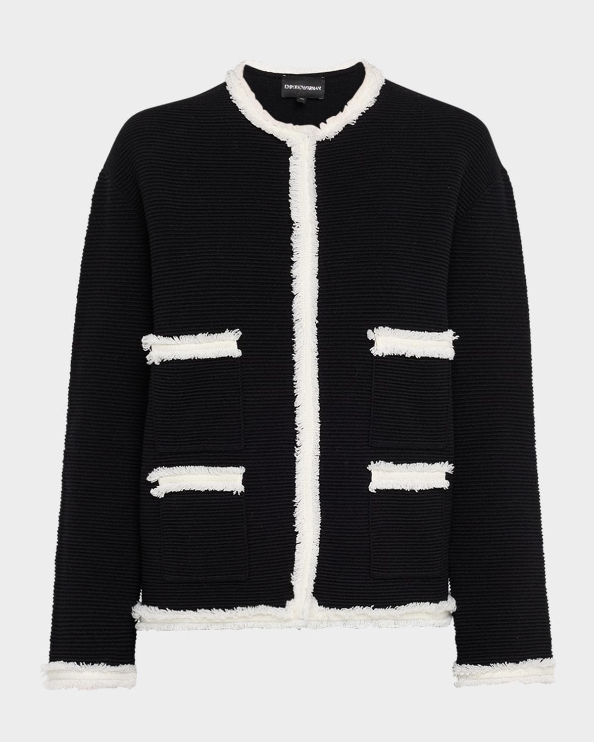 Emporio Armani Fringe-Trim Ottoman Ribbed Blazer