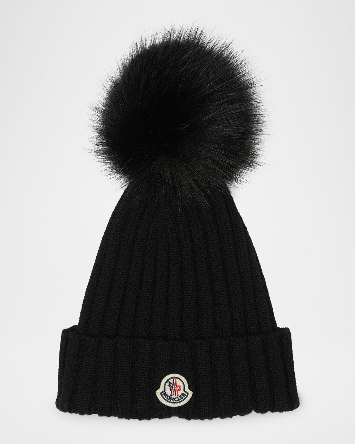Moncler Wool Beanie with Faux Fur Pom