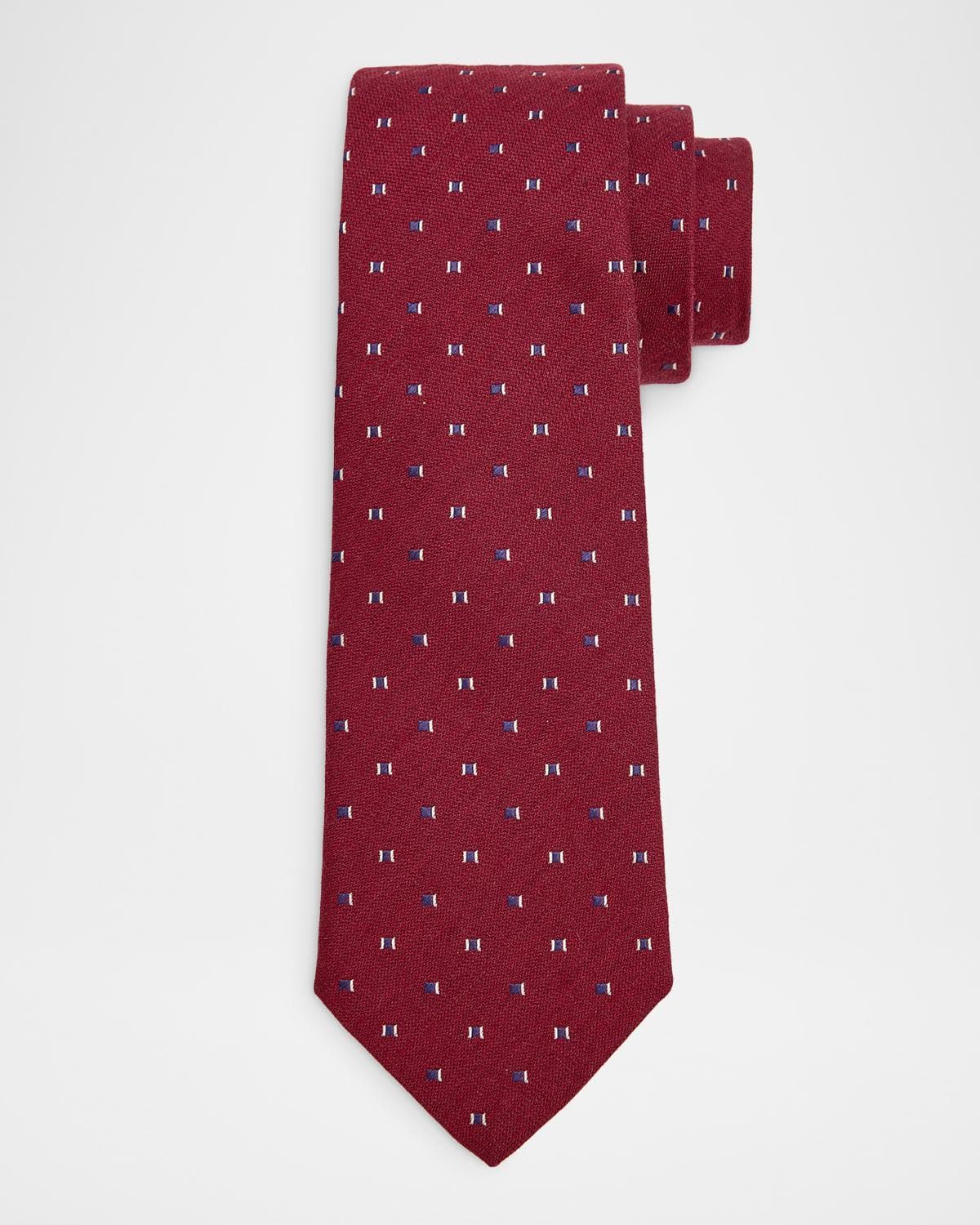 Emporio Armani Men's Bordeaux Micro-Jacquard Silk and Wool Tie