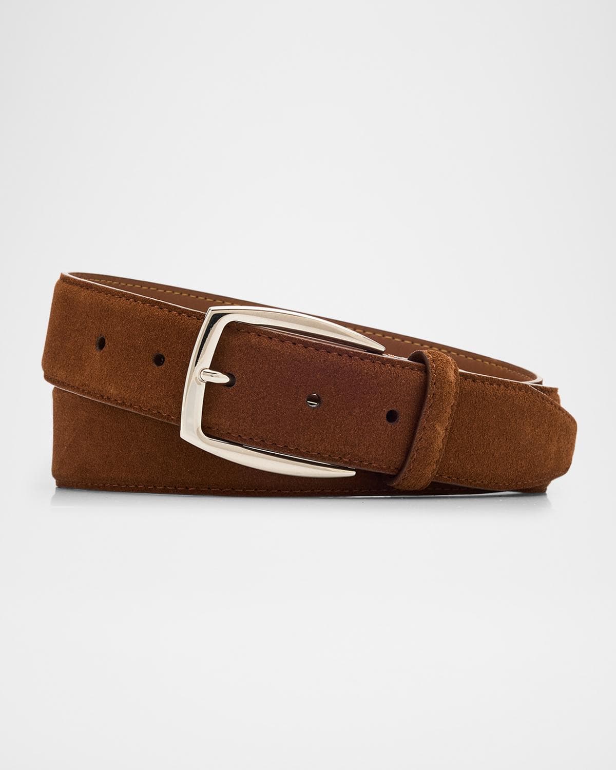 Brioni Men's Square-Buckle Suede Belt