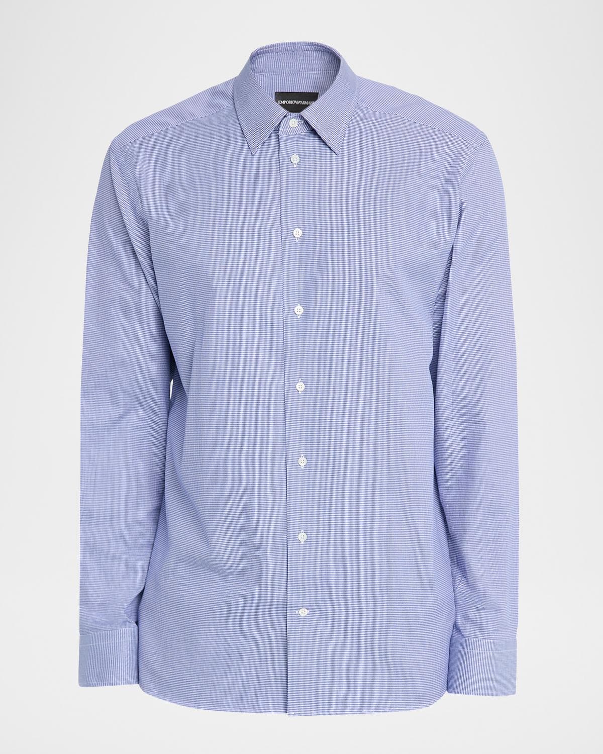 Emporio Armani Men's Cotton Micro-Houndstooth Classic Fit Sport Shirt