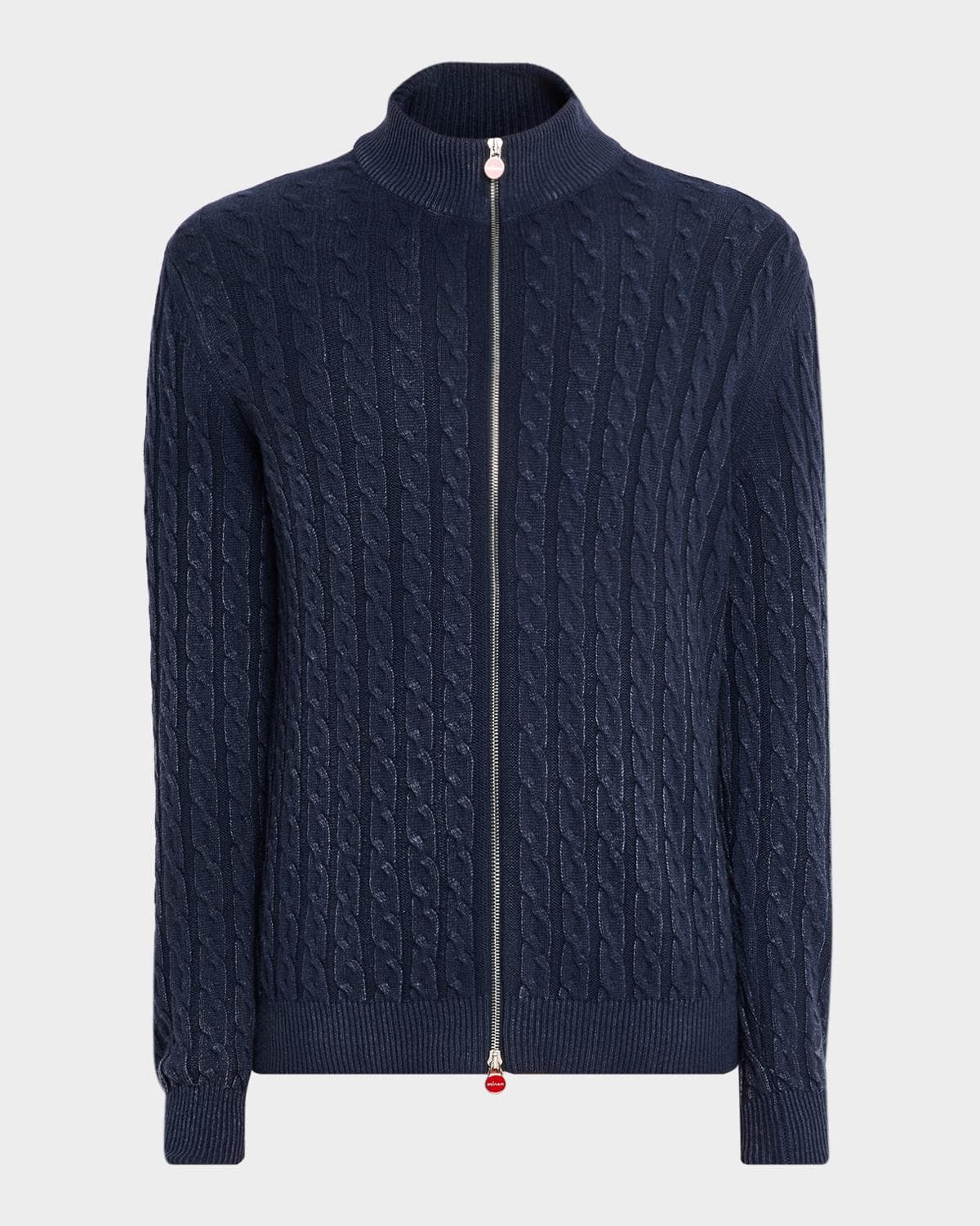 Kiton Men's Washed Cashmere Cable Knit Full-Zip Sweater