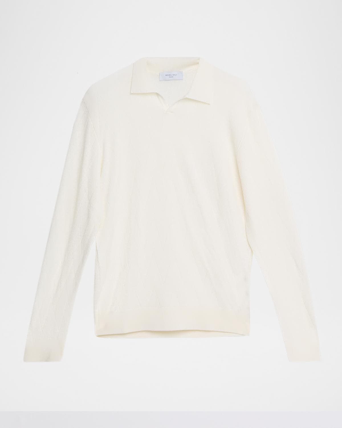 Boglioli Men's Wool Chevron-Knit Johnny Collar Polo Sweater · LARGE