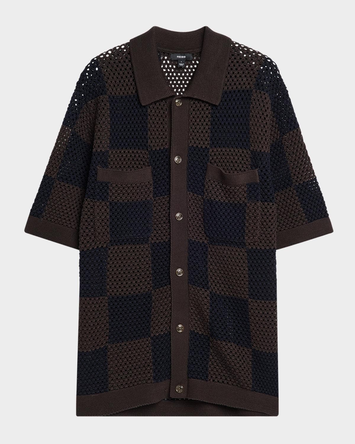 Reiss Men's Alfred Checkered Crochet Short-Sleeve Shirt · SMALL
