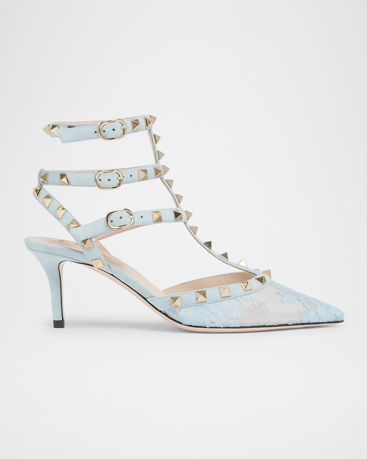 Valentino Garavani 65mm Rockstud Lace Ankle-Strap Pumps