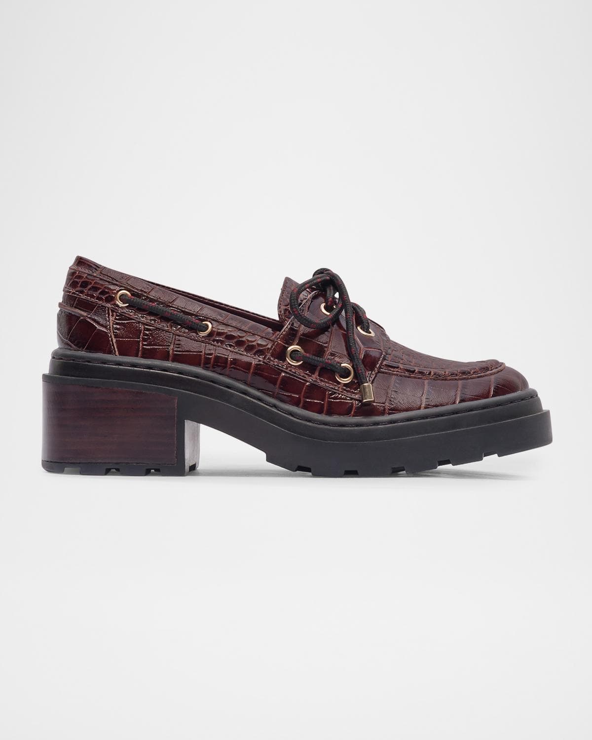 Bernardo Nico Croc-Embossed Leather Lug-Sole Boat Loafers