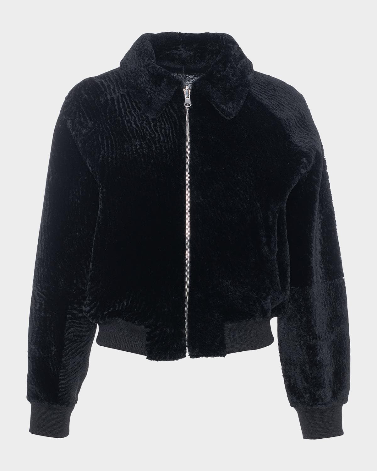 Gorski Reversible Textured Lamb Shearling Zip Jacket