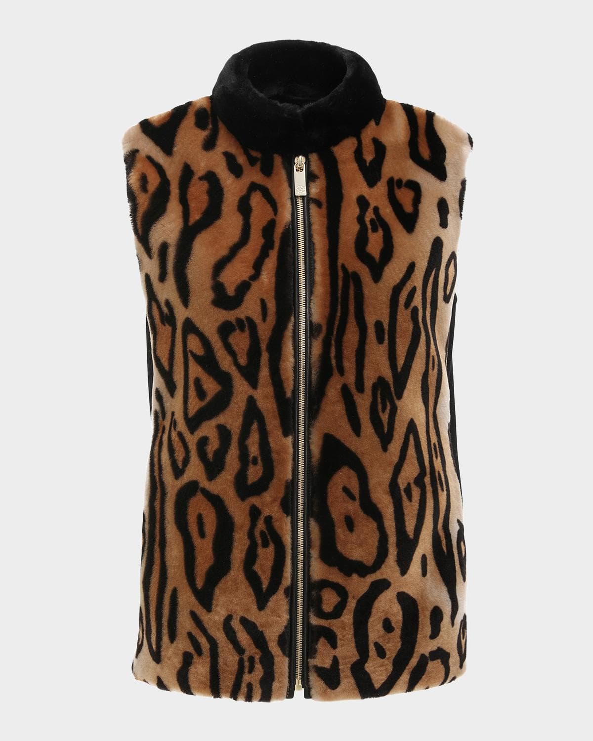 Gorski Ocelot-Print Shearling Lamb Zip Vest With Loro Piana Wool Back
