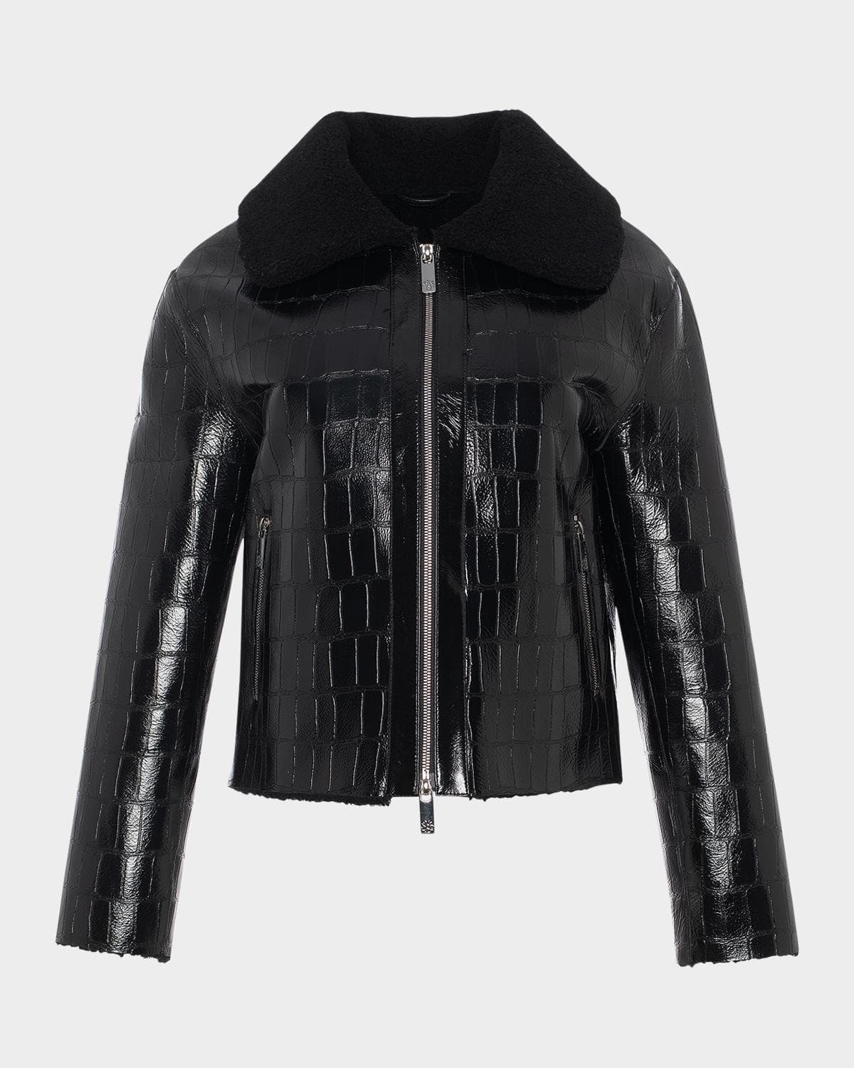 Gorski Shearling Lamb Croco Embossed Zip Jacket · MEDIUM