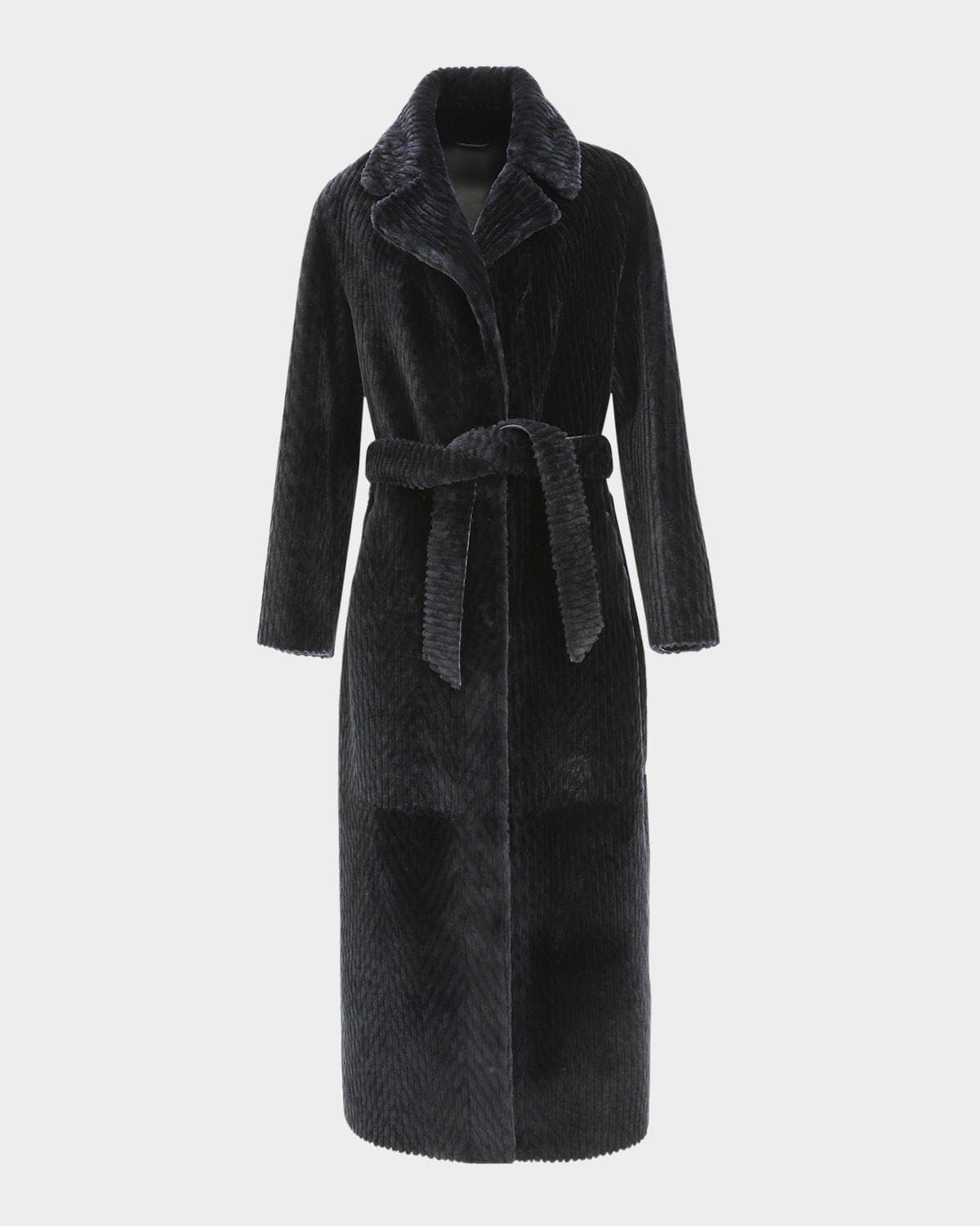Gorski Reversible Chevron-Print Grooved Shearling Lamb Coat With Belt