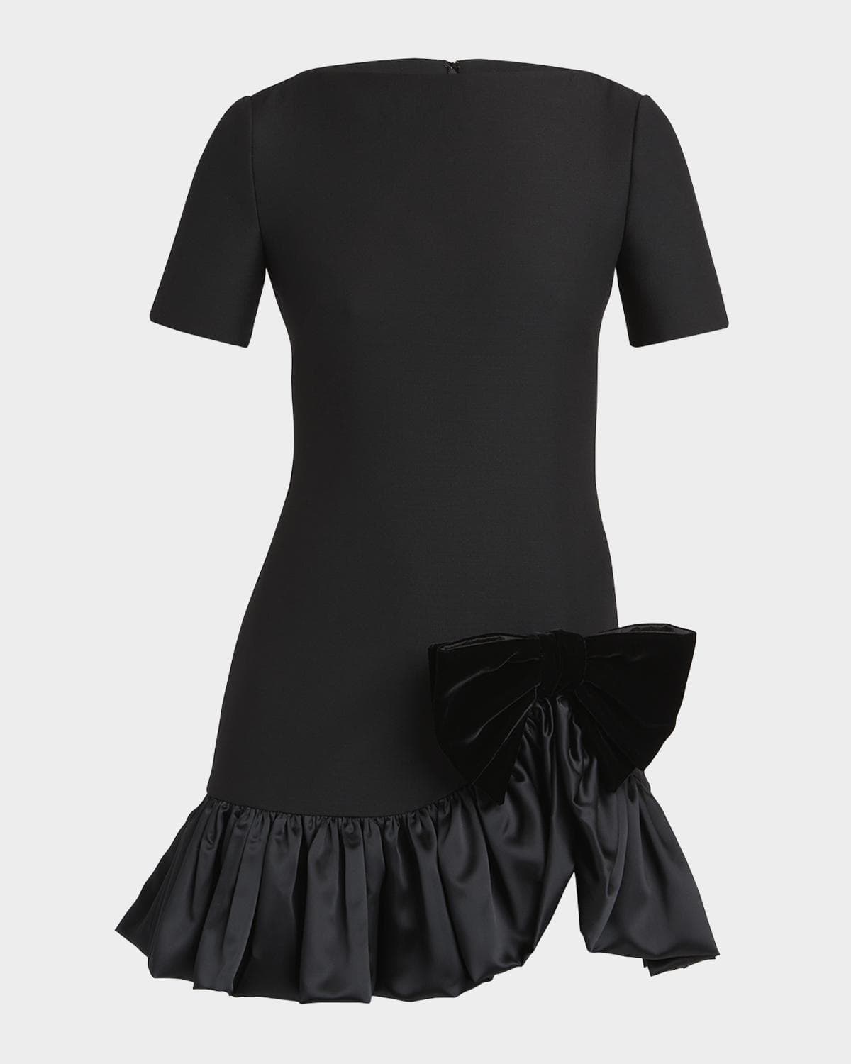 Valentino Garavani Velvet Bow Ruffle Short-Sleeve Mini Dress