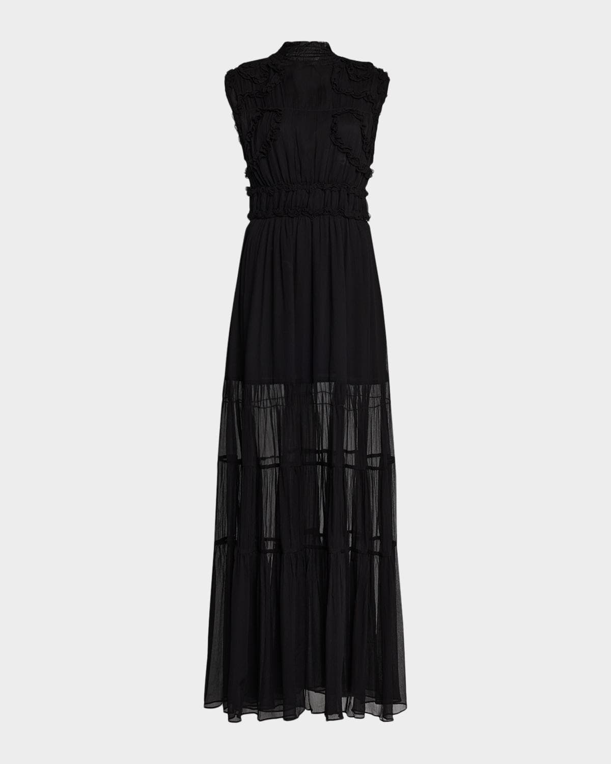 Ulla Johnson Verona Smocked Silk Turtleneck Gown