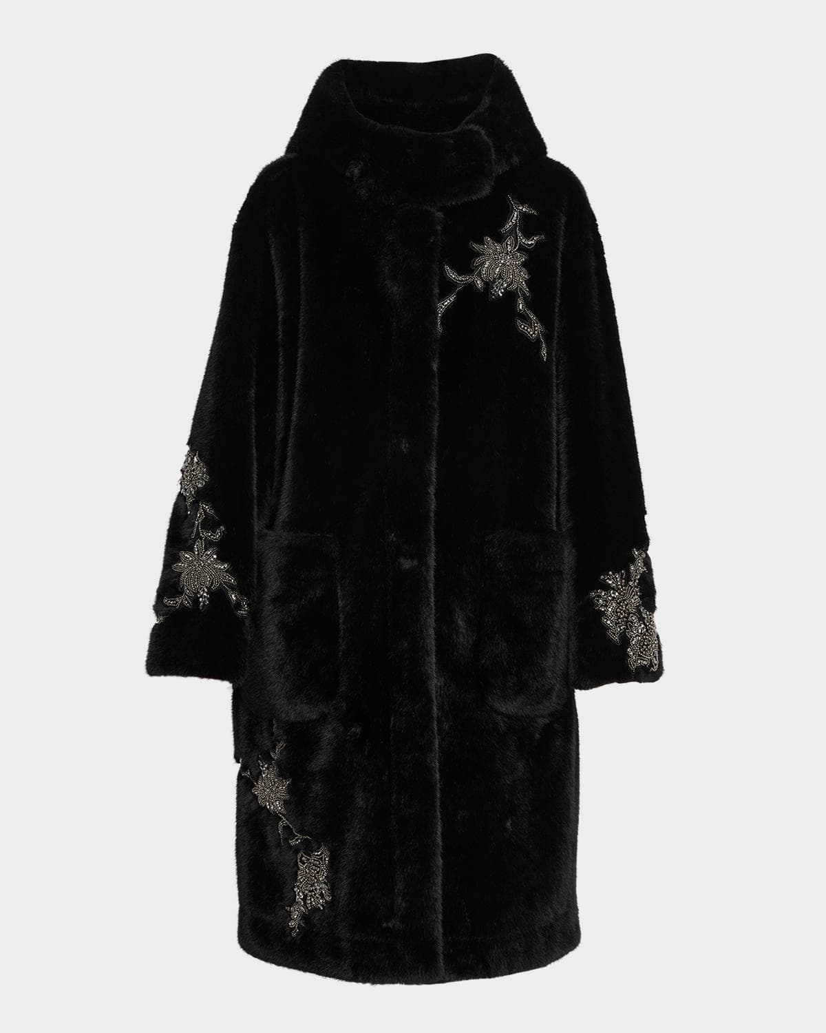 Kobi Halperin Peggy Crystal Applique Faux Fur Coat