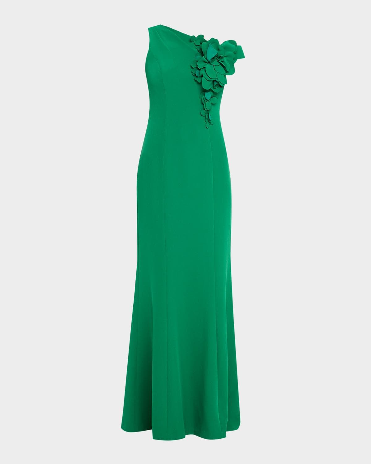 Rickie Freeman for Teri Jon One-Shoulder Floral Applique Stretch Crepe Gown