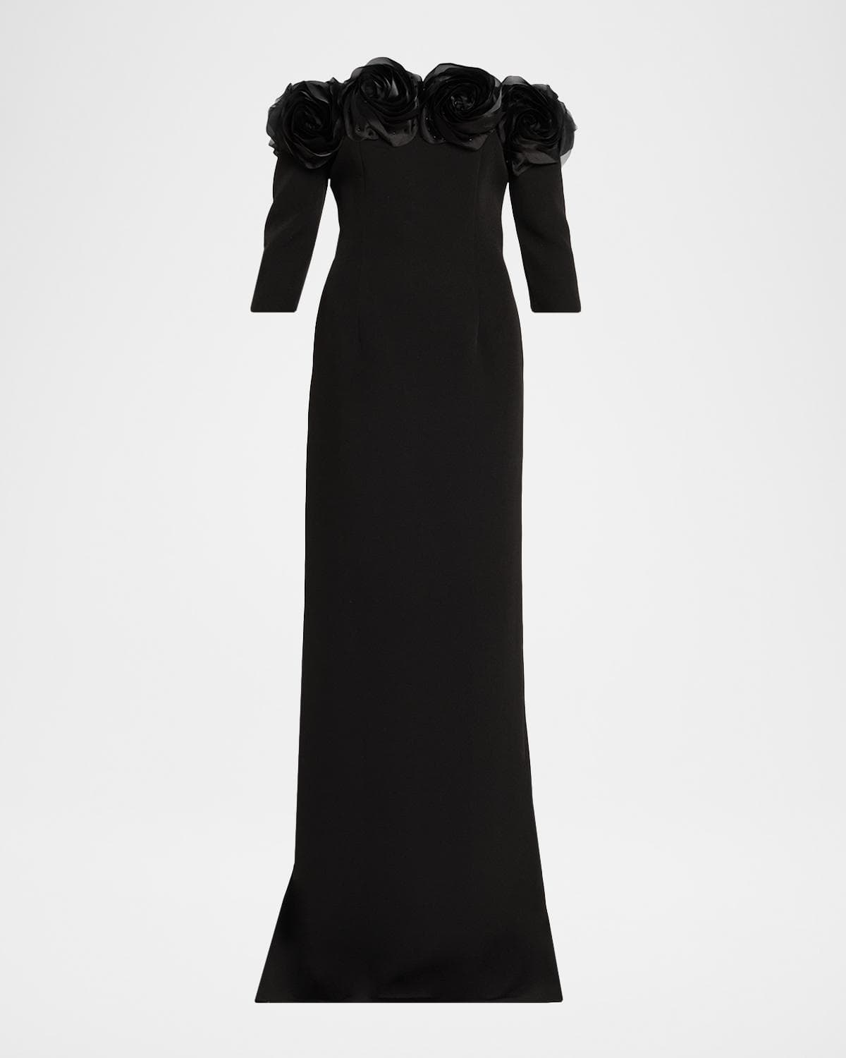 Rickie Freeman for Teri Jon Off-Shoulder Applique Column Gown
