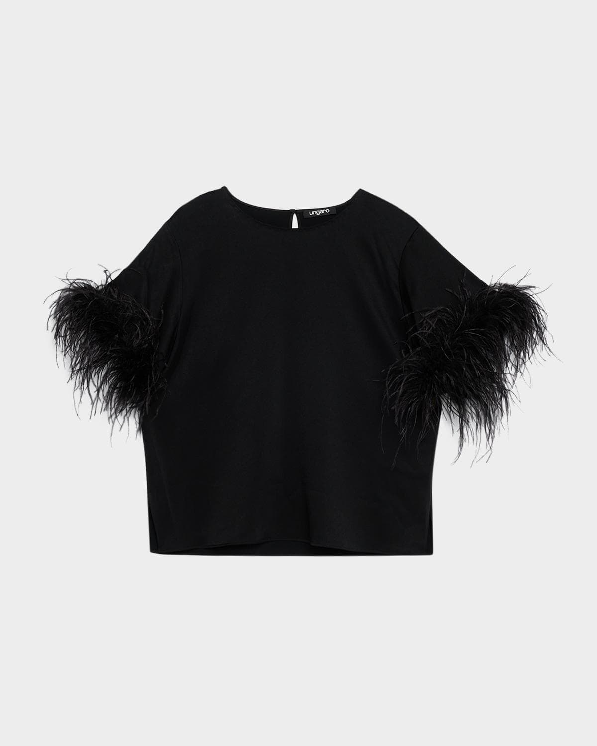 Ungaro Aria Feather-Cuff Satin Blouse