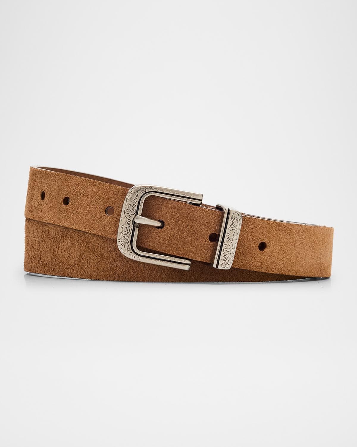 Brunello Cucinelli Men's Engraved-Buckle Leather Belt · 42IN / 105CM
