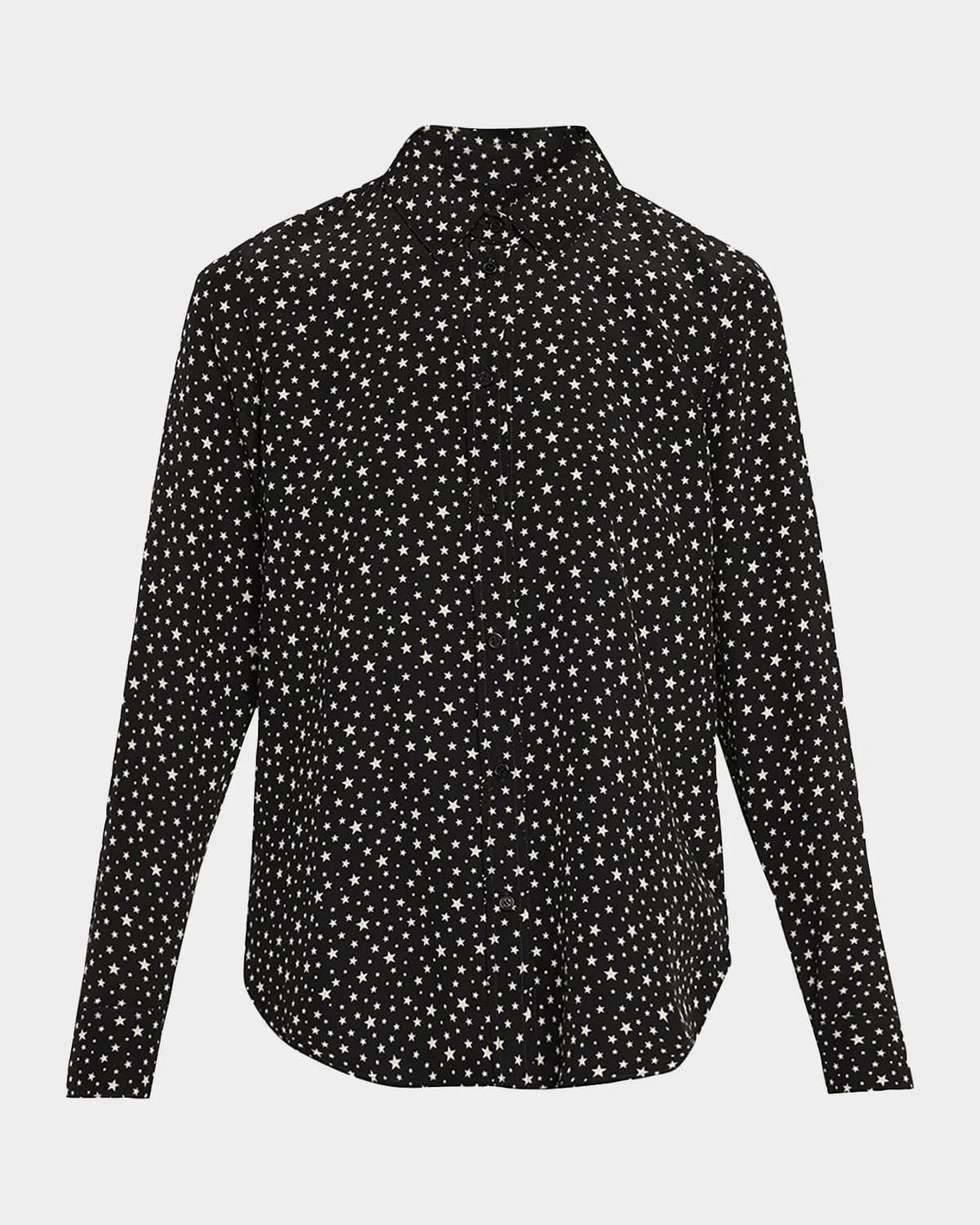 Nili Lotan Spotted Silk Button-Down Blouse