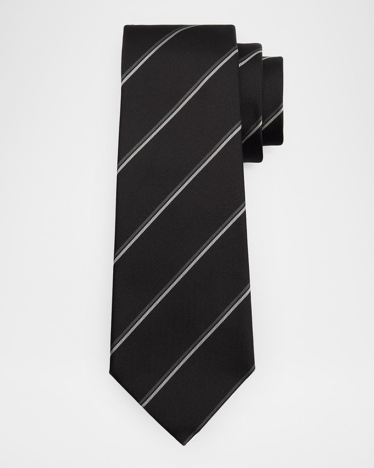 Saint Laurent Men's Woven Diagonal Stripe Silk Tie