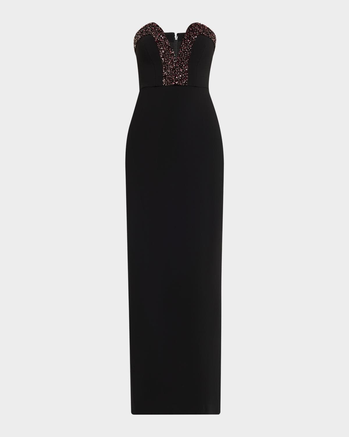 Halston Ila Bead-Trim Plunging Column Gown · 8
