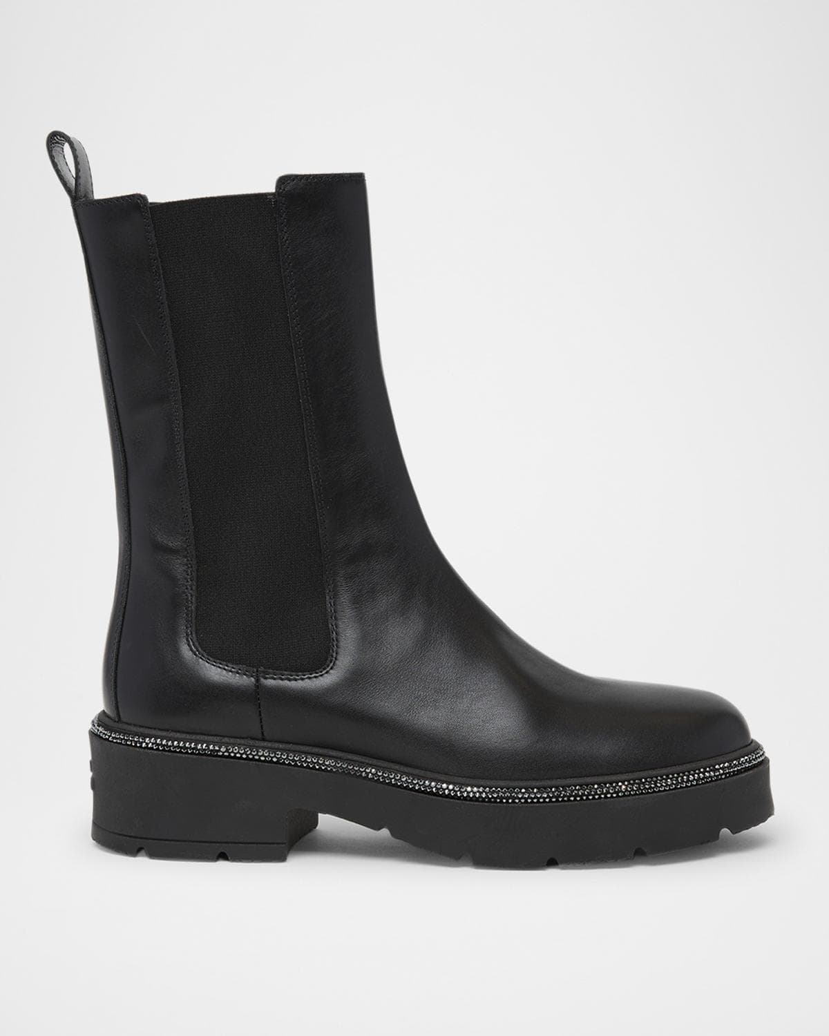 Rene Caovilla Leather Strass Combat Booties