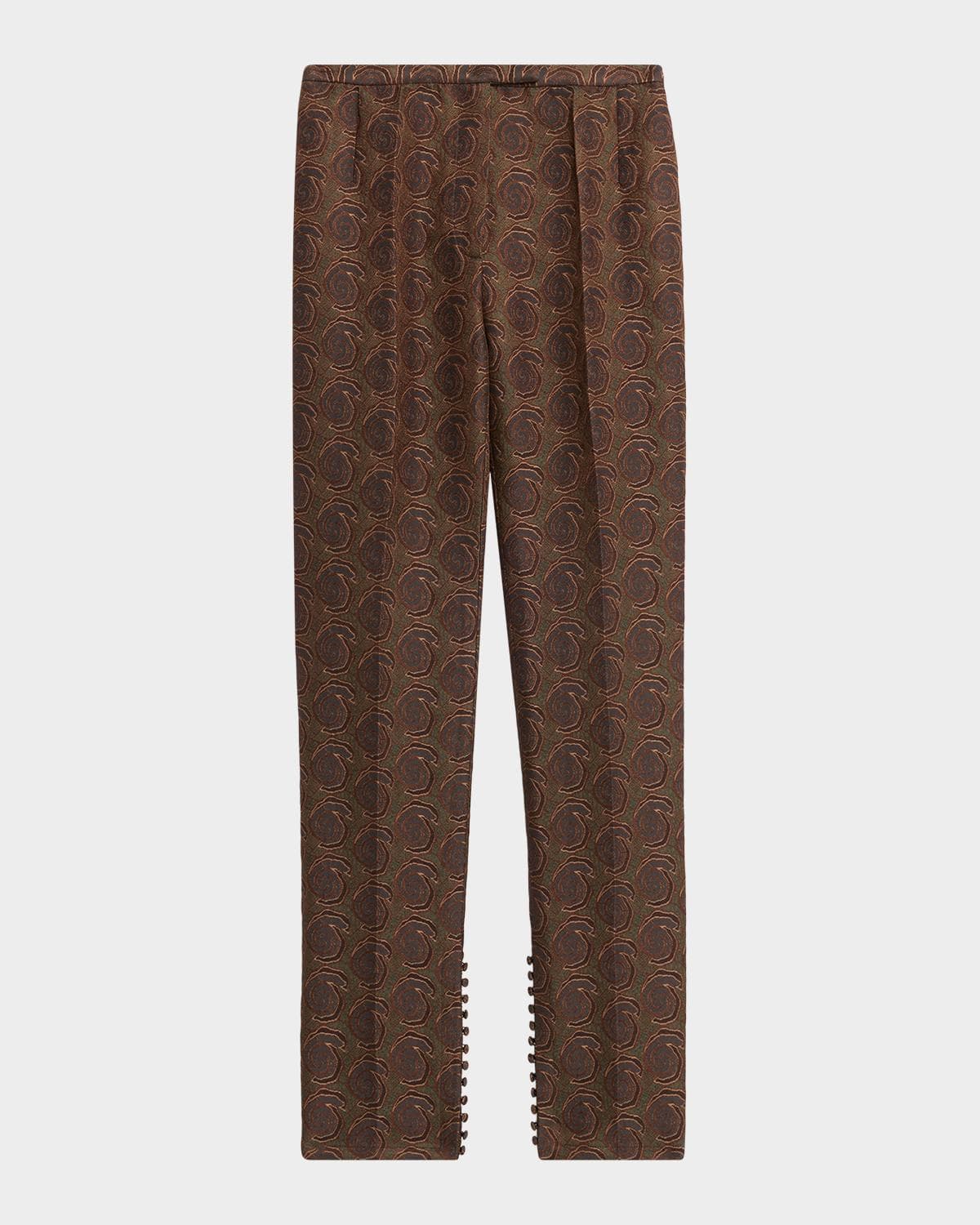 Dries Van Noten Pandoris Geo Jacquard Skinny-Leg Button-Hem Pants
